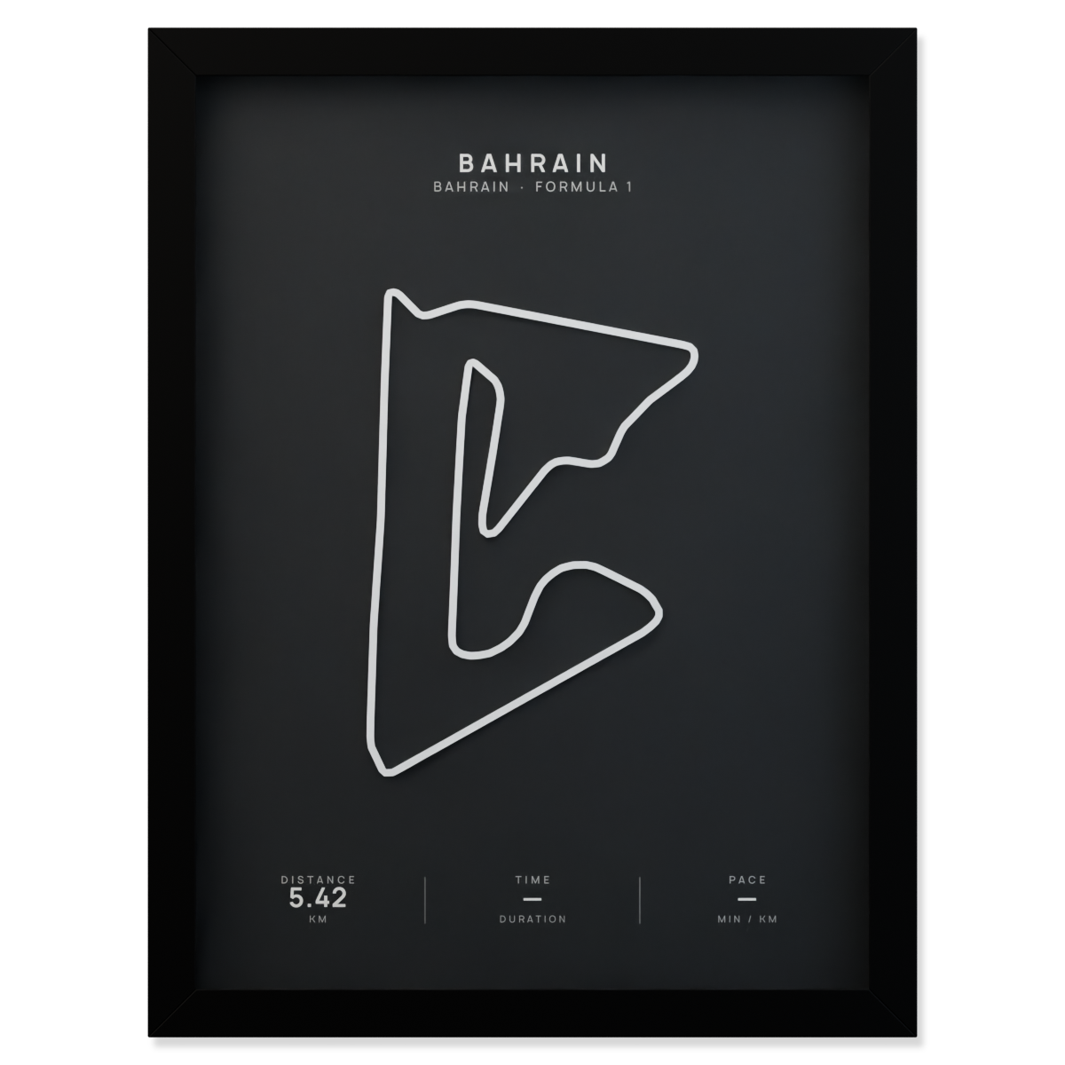 Bahrain Formula 1 circuit route poster in a black frame