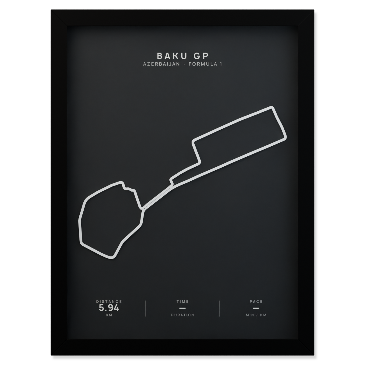 Baku GP Formula 1 circuit route poster in a black frame