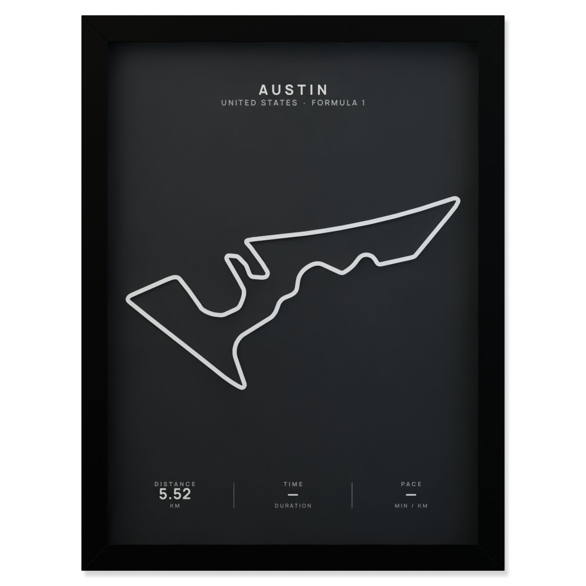 Austin Formula 1 circuit route poster in a black frame