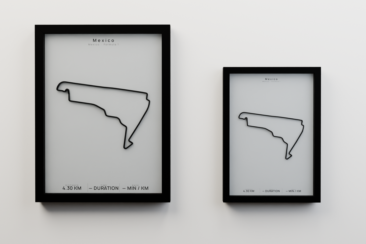 Mexico A3 and A4 framed route poster size comparison in Polar Linen