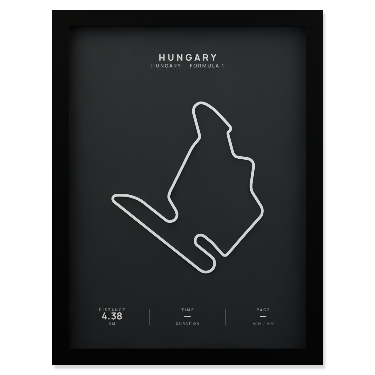 Hungary Formula 1 circuit route poster in a black frame