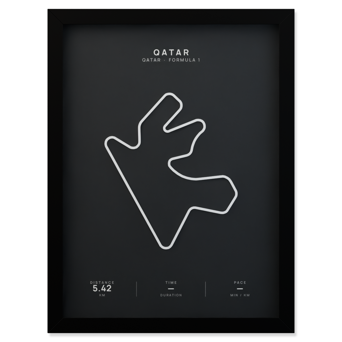 Qatar Formula 1 circuit route poster in a black frame
