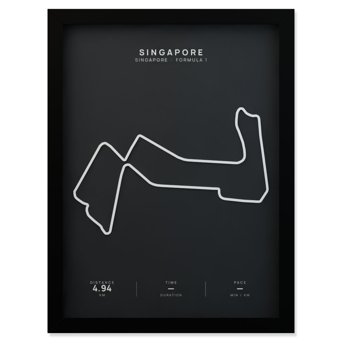 Singapore Formula 1 circuit route poster in a black frame