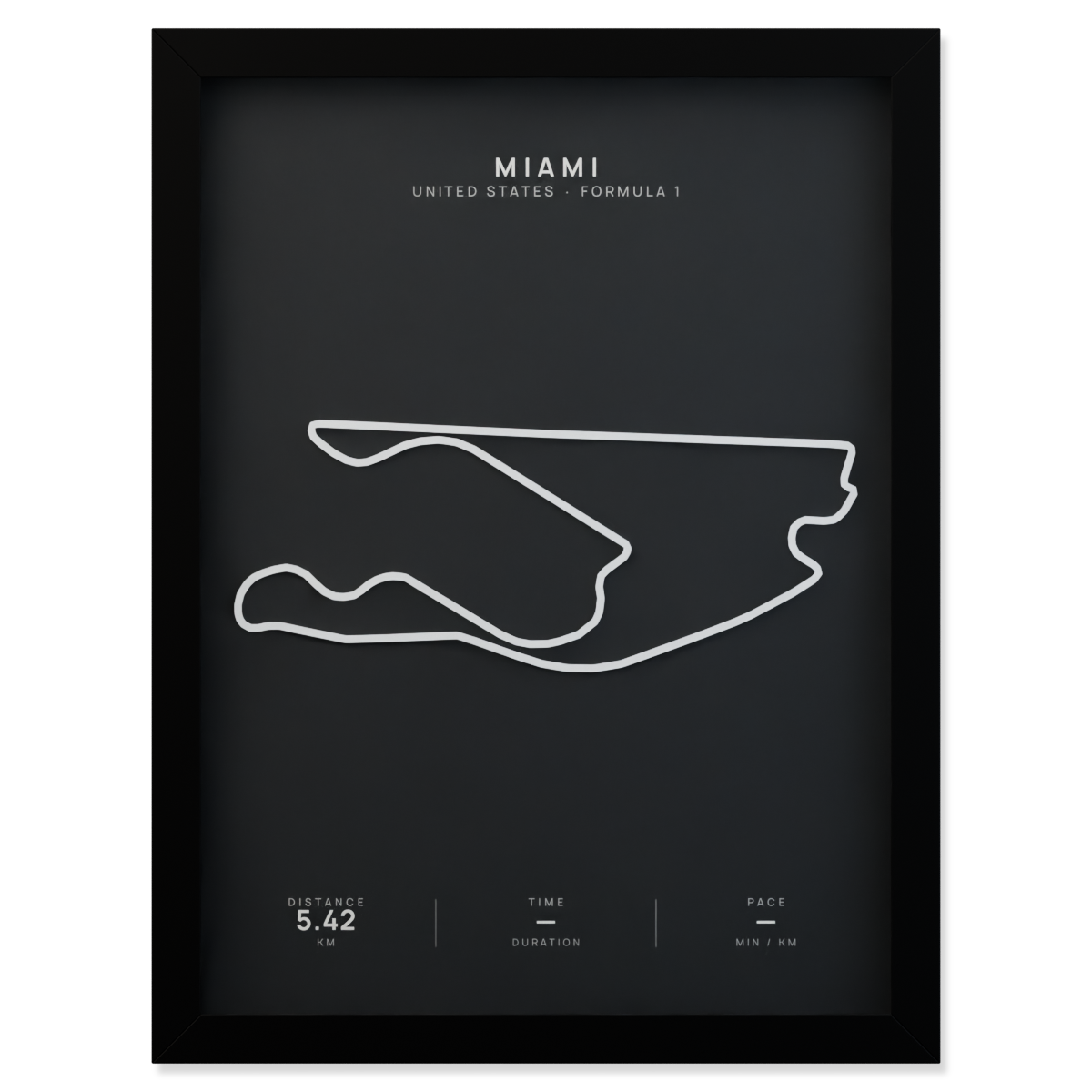 Miami Formula 1 circuit route poster in a black frame