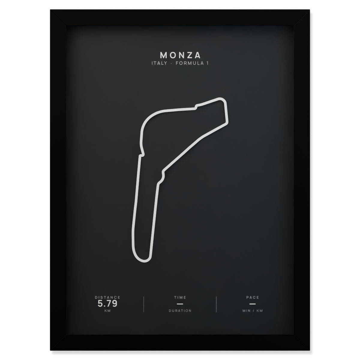 Monza Formula 1 circuit route poster in a black frame
