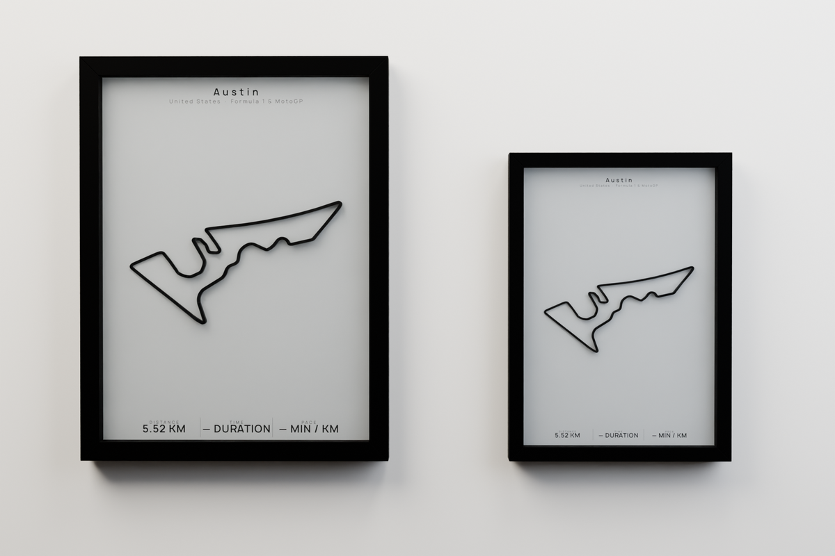 Austin A3 and A4 framed route poster size comparison in Polar Linen