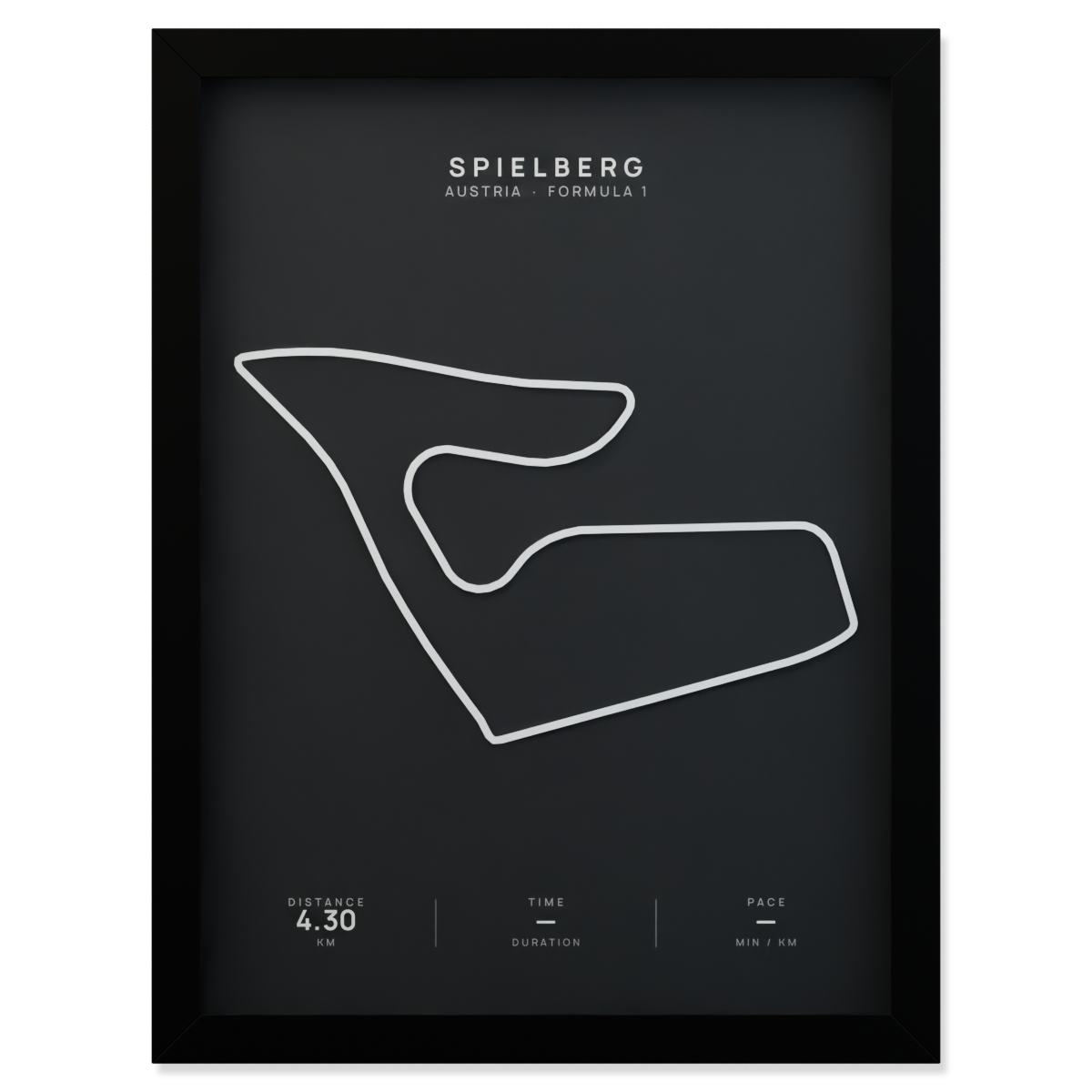 Spielberg Formula 1 circuit route poster in a black frame