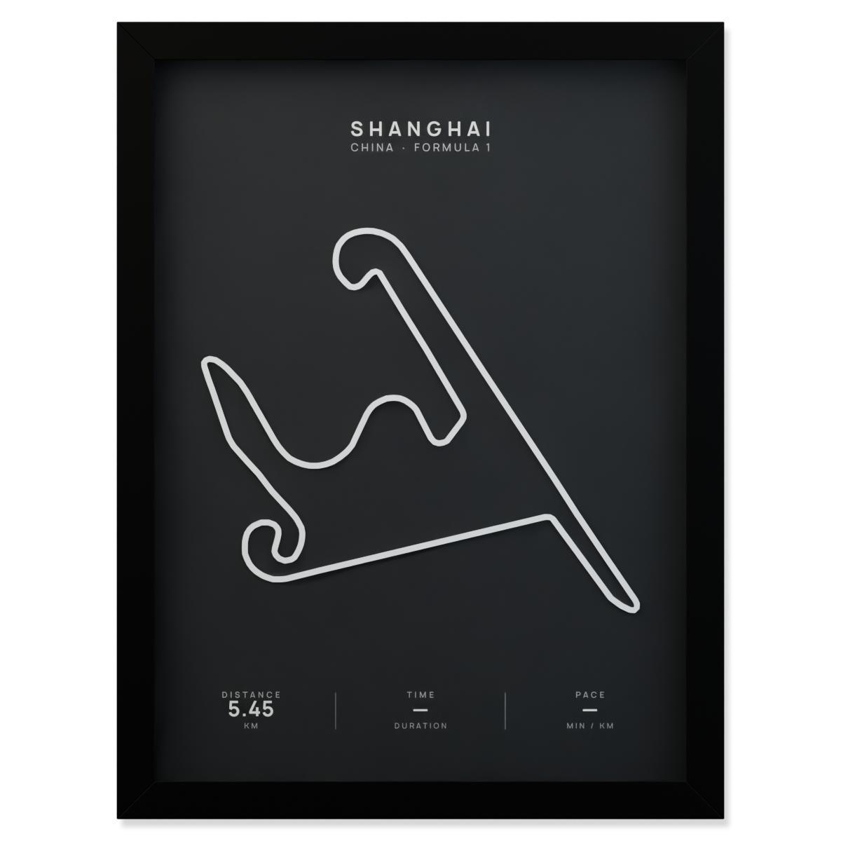 Shanghai Formula 1 circuit route poster in a black frame