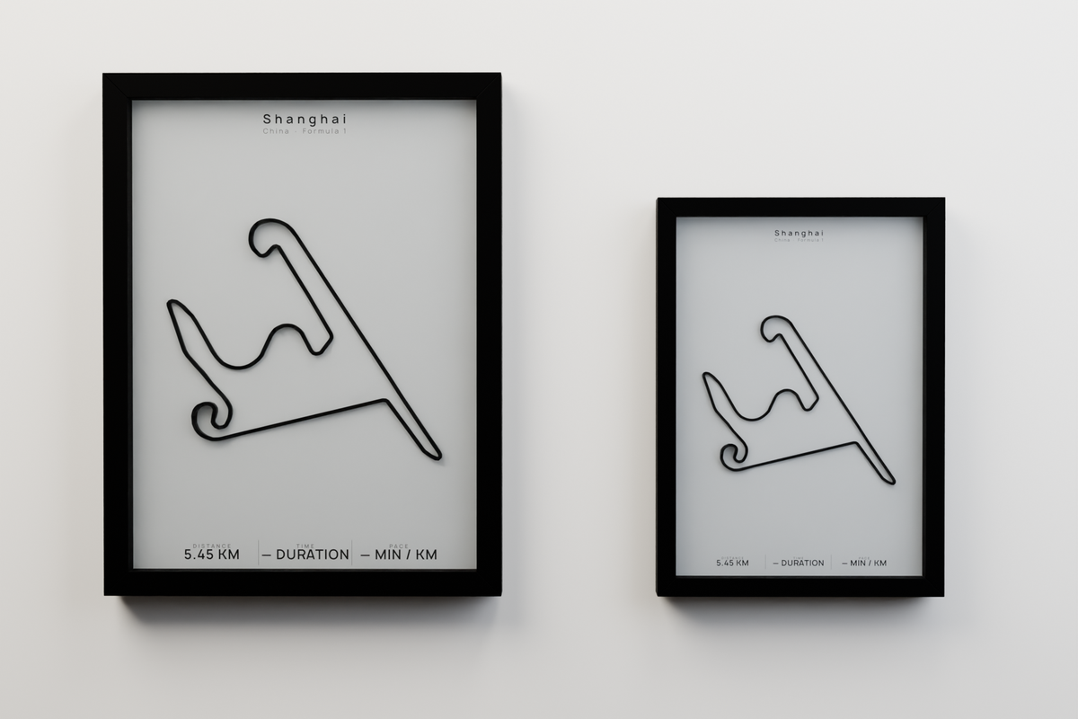 Shanghai A3 and A4 framed route poster size comparison in Polar Linen