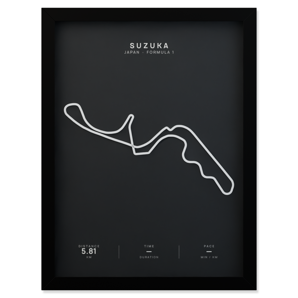 Suzuka Formula 1 circuit route poster in a black frame