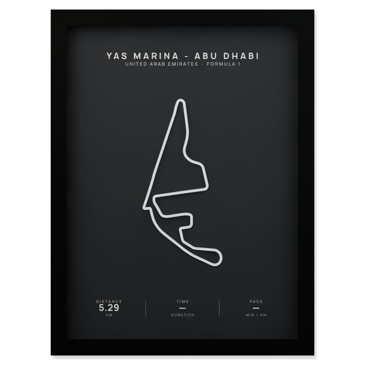 Yas Marina - Abu Dhabi Formula 1 circuit route poster in a black frame