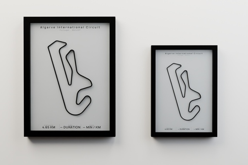 Algarve International Circuit A3 and A4 framed route poster size comparison in Polar Linen