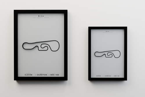 Brno A3 and A4 framed route poster size comparison in Polar Linen