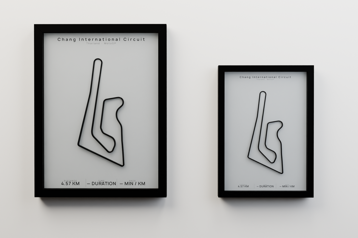 Chang International Circuit A3 and A4 framed route poster size comparison in Polar Linen